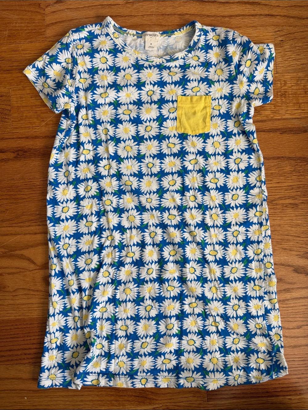 Crewcuts Blue Daisy Print Dress with Yellow Pocket Accent
